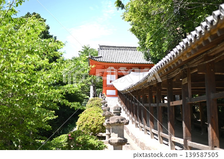 Japanese temples and vermilion halls surrounded by fresh greenery. Japanese temples and vermilion halls surrounded by fresh greenery. 139587505