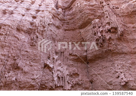 Kok-Moynok Canyon clay and sandstone wall texture with natural erosion patterns Kok-Moynok Canyon clay and sandstone wall texture with natural erosion patterns 139587540