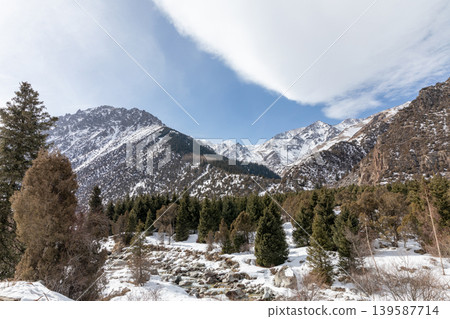 Winter mountain valley and river in Ala Archa National Park, Kyrgyzstan Winter mountain valley and river in Ala Archa National Park, Kyrgyzstan 139587714