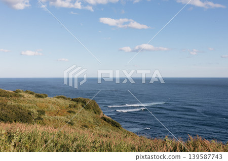 Coastal cliffs and Pacific Ocean seascape at Cape Mayachny, Kamchatka Peninsula 139587743