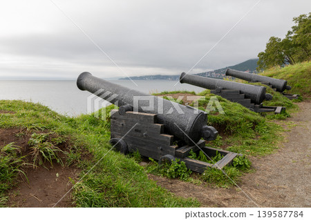 Historic coastal cannons overlooking Avacha Bay in Petropavlovsk-Kamchatsky Historic coastal cannons overlooking Avacha Bay in Petropavlovsk-Kamchatsky 139587784