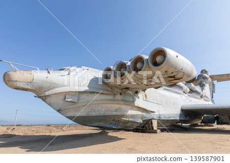 Soviet ekranoplan ground effect vehicle on shore in Derbent, Dagestan Soviet ekranoplan ground effect vehicle on shore in Derbent, Dagestan 139587901
