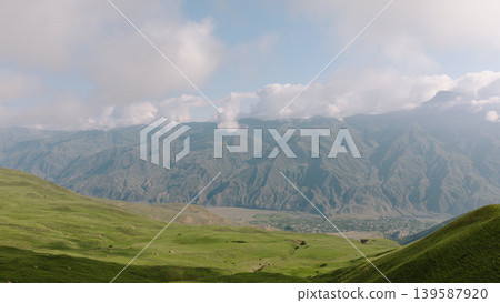 Scenic mountain road to Mount Shalbuzdag near Akhty village, Dagestan 139587920