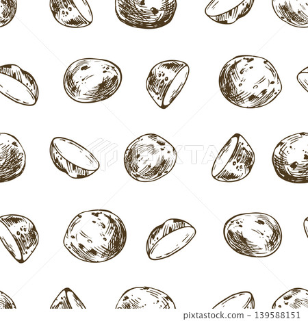 Hand drawn sketch of baby potato vegetable seamless pattern. Ink illustration in graphic line art style. Farm harvest background for cooking, menu, restaurant menu, food packaging design. Hand drawn sketch of baby potato vegetable seamless pattern. Ink illustration in graphic line art style. Farm harvest background for cooking, menu, restaurant menu, food packaging design. 139588151