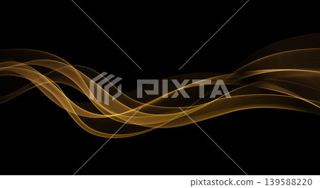 Vector Abstract Shiny Glowing Gold Color Wave. Transparent Golden Wavy Lines. Elegant Luxury background. Black BG Vector Abstract Shiny Glowing Gold Color Wave. Transparent Golden Wavy Lines. Elegant Luxury background. Black BG 139588220