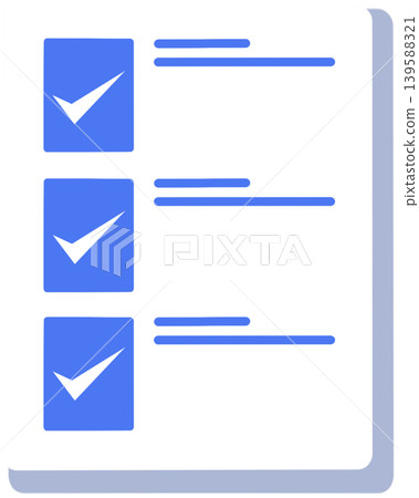 Checklist document icon with blue check marks and task lines on paper Checklist document icon with blue check marks and task lines on paper 139588321