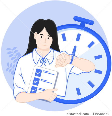 Businesswoman checking time and checklist for deadline management and fast productivity concept illustration Businesswoman checking time and checklist for deadline management and fast productivity concept illustration 139588339