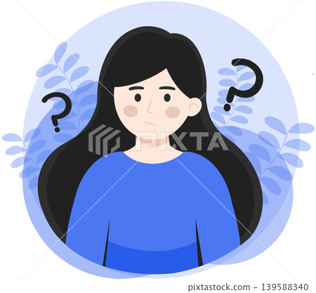 onfused woman with question marks illustration for problem solving and FAQ concept 139588340