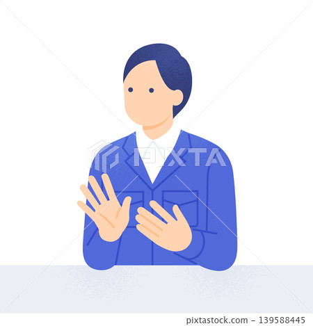 一名男性工作人員熱情地用手勢和肢體語言進行交談;上半身向量插圖,表示對話或面試。 一名男性工作人員熱情地用手勢和肢體語言進行交談;上半身向量插圖,表示對話或面試。 139588445