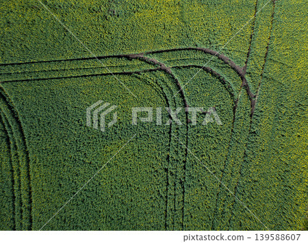 Aerial view of agricultural fields showcasing a patchwork of brown and green textures. The vibrant contrast and patterns highlight crop diversity and farming practices. Aerial view of agricultural fields showcasing a patchwork of brown and green textures. The vibrant contrast and patterns highlight crop diversity and farming practices. 139588607