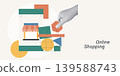 Trendy Halftone Collage of a halftone hand adding items into a shopping cart beside a store front on mobile screen, symbolizing online shopping and e-commerce, ideal for retail and digital marketing c 139588743