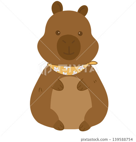 Cute capybara cartoon character wearing a yellow floral bandana illustration Cute capybara cartoon character wearing a yellow floral bandana illustration 139588754
