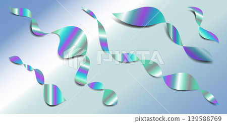 Holographic iridescent liquid ribbons and abstract floating shapes. Vector illustration Holographic iridescent liquid ribbons and abstract floating shapes. Vector illustration 139588769