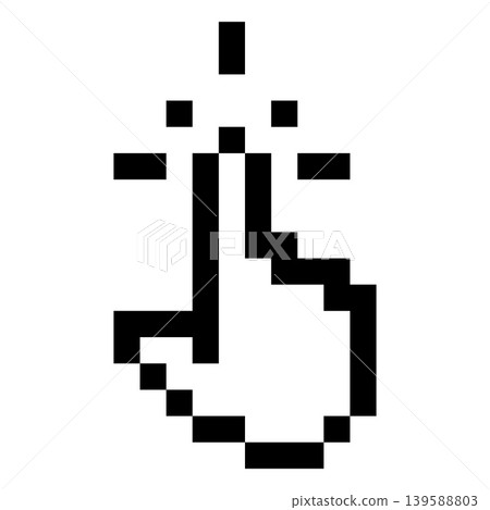 Hand finger clicking pointer cursor pixel vector icon, black outline computer mouse tap press indicator web app game 139588803