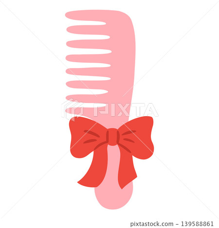 Pink hairbrush decorated with red bow doodle vector icon, hand drawn baby comb, hair care gift girly hairstyle accessory Pink hairbrush decorated with red bow doodle vector icon, hand drawn baby comb, hair care gift girly hairstyle accessory 139588861