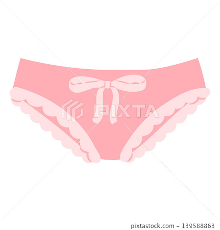 Pink women's panties with decorative ruffles and a bow in the center. Pink women's panties with decorative ruffles and a bow in the center. 139588863