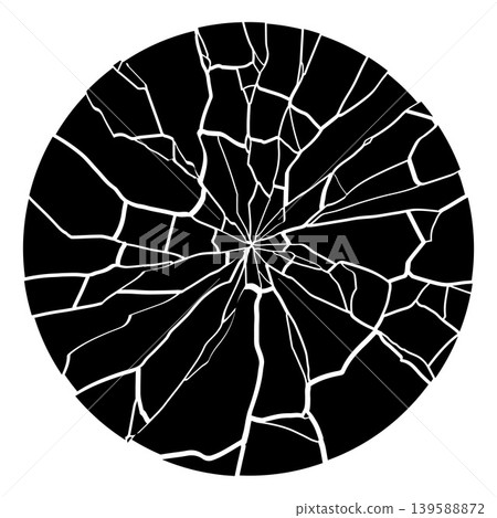 Shattered glass or fissured round shape, broken black and white circle background with fragments cracks, burst effect Shattered glass or fissured round shape, broken black and white circle background with fragments cracks, burst effect 139588872