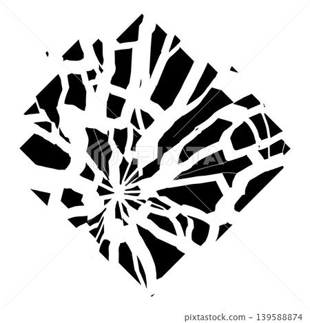 Shattered glass or fractured rhombus shape, broken black and white background with fragments and cracks vector animation Shattered glass or fractured rhombus shape, broken black and white background with fragments and cracks vector animation 139588874