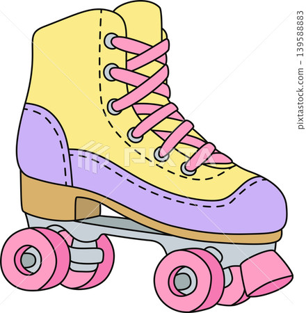 Cute Pastel Roller Skate Illustration, Retro 90s Quad Skate Cartoon Design, Colorful Nostalgic Lifestyle Icon Cute Pastel Roller Skate Illustration, Retro 90s Quad Skate Cartoon Design, Colorful Nostalgic Lifestyle Icon 139588883