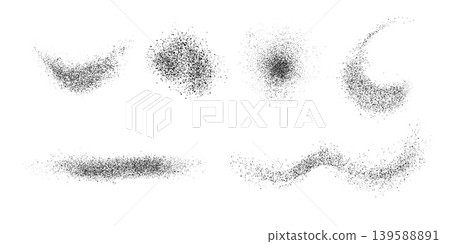 Black paint spray, dust powder or particles scattered, realistic dusty overlay texture, charcoal sand splash vector set Black paint spray, dust powder or particles scattered, realistic dusty overlay texture, charcoal sand splash vector set 139588891