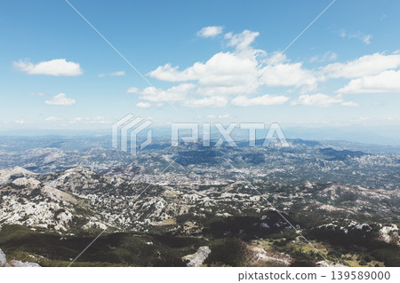 Panoramic mountain landscape in Lovcen National Park under blue sky, Montenegro 139589000