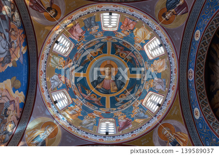 Interior dome frescoes in Bar at Church of St. Jovan Vladimir, Montenegro Interior dome frescoes in Bar at Church of St. Jovan Vladimir, Montenegro 139589037