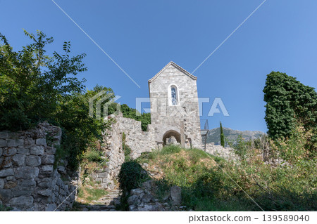 Stone church and fortress ruins in Stari Bar old town on a sunny day Stone church and fortress ruins in Stari Bar old town on a sunny day 139589040