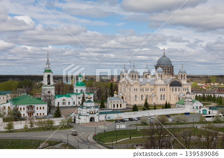 Panoramic view of Nevyanck monastery complex and cathedral under cloudy sky Panoramic view of Nevyanck monastery complex and cathedral under cloudy sky 139589086