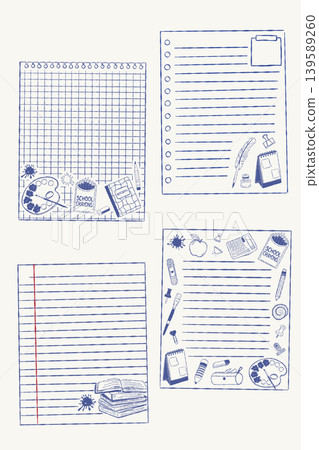 Hand drawn school notebook backgrounds and study paper templates set 139589260