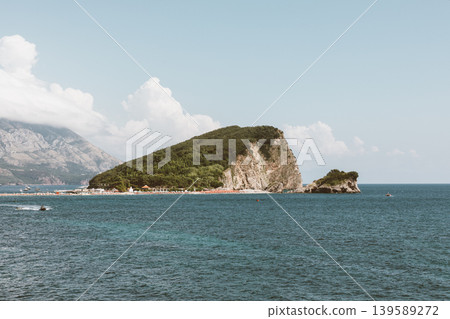 Sveti Nikola Island and beach near Budva with turquoise Adriatic Sea view Sveti Nikola Island and beach near Budva with turquoise Adriatic Sea view 139589272