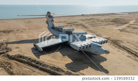 Abandoned Soviet ekranoplan on Caspian Sea coast near Arablyar, Dagestan 139589332