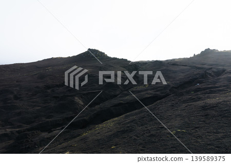 Volcanic ash hills and eroded ridges in Tolbachinsky Dol, Kamchatka landscape 139589375