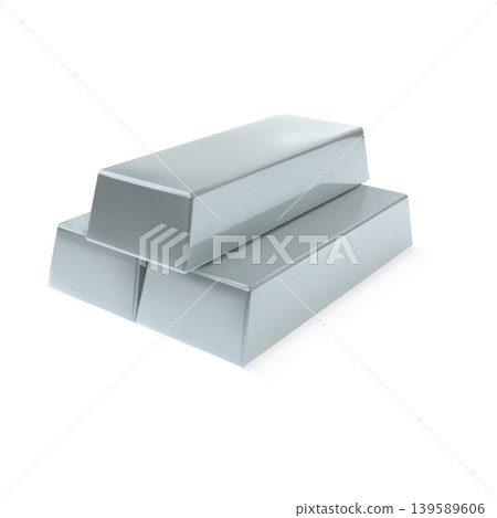 A stack of silver ingots on a white background, a realistic icon. A stack of silver ingots on a white background, a realistic icon. 139589606