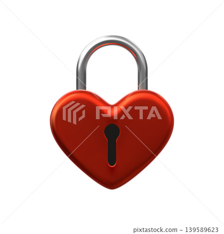A red heart-shaped padlock with a closed shackle, realistic design A red heart-shaped padlock with a closed shackle, realistic design 139589623