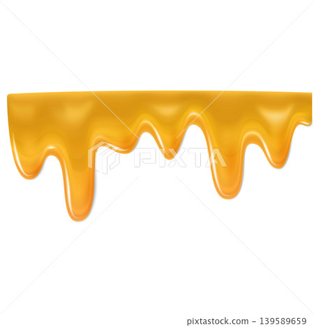 Flowing, flowing yellow honey with drops, top border of the frame. 139589659