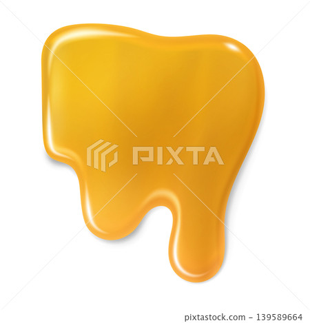 A dripping drop of natural amber honey, a golden viscous liquid. A dripping drop of natural amber honey, a golden viscous liquid. 139589664