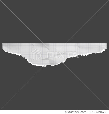 Crumpled torn checkered paper strip, white torn sheet of notebook fragment, vector realistic wrinkled school page scrap Crumpled torn checkered paper strip, white torn sheet of notebook fragment, vector realistic wrinkled school page scrap 139589672