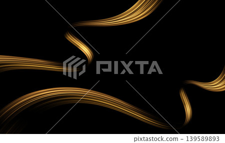 Vector Abstract Shiny Glowing Gold Color Wave. Transparent Golden Wavy Lines. Elegant Luxury background. Black BG 139589893