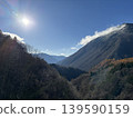 Mountains and the sun at the end of the autumn foliage season 139590159