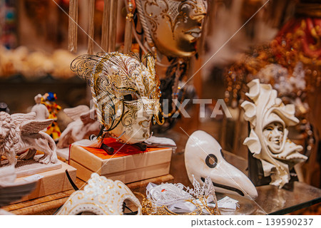 Venetian mask shop window display with colorful carnival designs in Venice Venetian mask shop window display with colorful carnival designs in Venice 139590237
