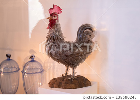 Glass Rooster Exhibit Displayed in Murano Glass Museum. Venetian craftsmanship Glass Rooster Exhibit Displayed in Murano Glass Museum. Venetian craftsmanship 139590245