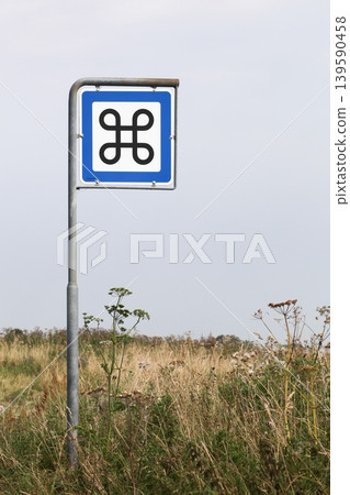 Looped square symbol on a road sign in Denmark that indicates a place of cultural interest or a notable tourist attraction Looped square symbol on a road sign in Denmark that indicates a place of cultural interest or a notable tourist attraction 139590458