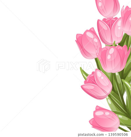 Vector greeting card with pink tulips along the edge Vector greeting card with pink tulips along the edge 139590506