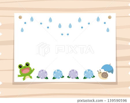A cheerful frog and snail in a hydrangea frame. A cheerful frog and snail in a hydrangea frame. 139590596