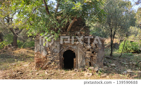 Nature reclaims ancient Hindu temple ruins in Salt Range tilla jogian Pakistan 139590688
