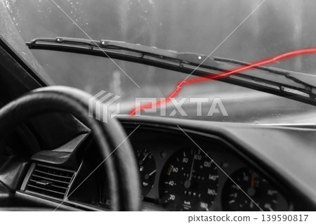 Crack on windshield broken car window glass damage vehicle Crack on windshield broken car window glass damage vehicle 139590817