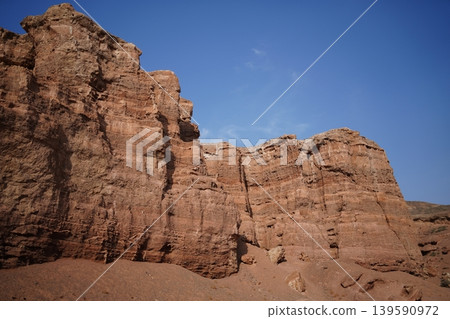 Charyn Canyon in Kazakhstan with Rocky Landscape and Clear Sky 139590972