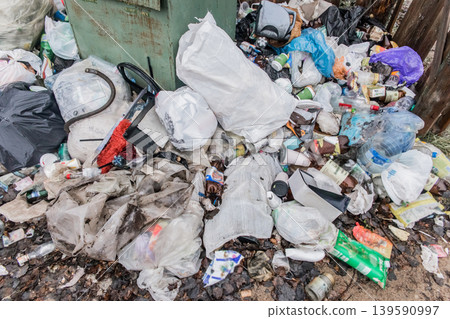 Waste glass plastic bottles bags object tank container garbage outdoor trash 139590997