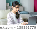 Young woman working on a laptop at home 139591779