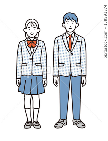 簡圖:身穿制服的學生全身像(向量圖) 簡圖:身穿制服的學生全身像(向量圖) 139591874